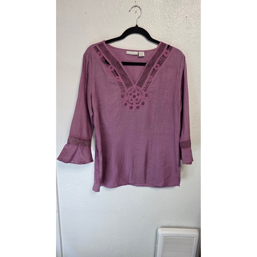 Tweeds Linen Blouse Womens Medium Purple Excellent